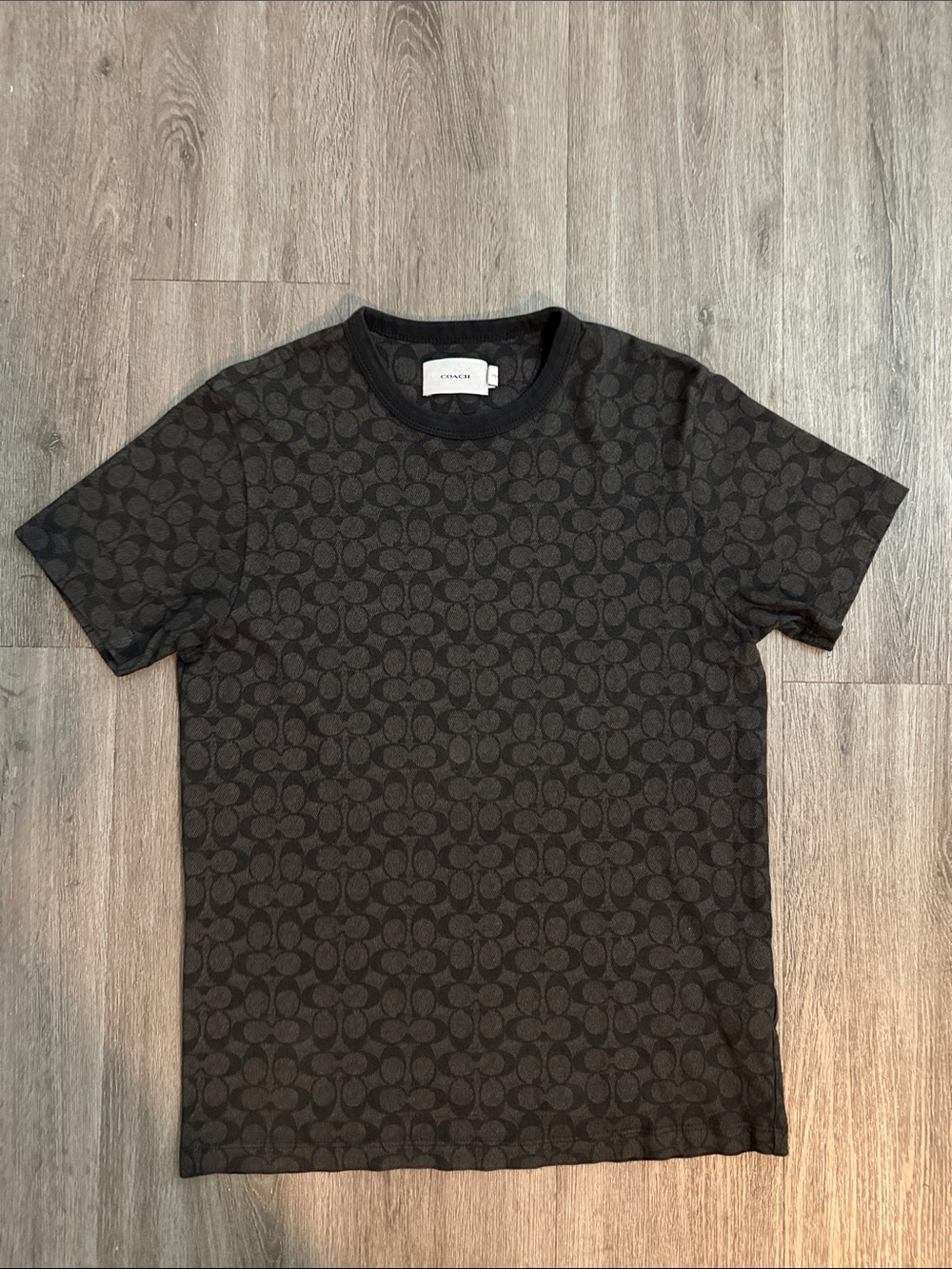 Coach Men’s Dark Charcoal Logo Jacquard Short Sleeve Tee